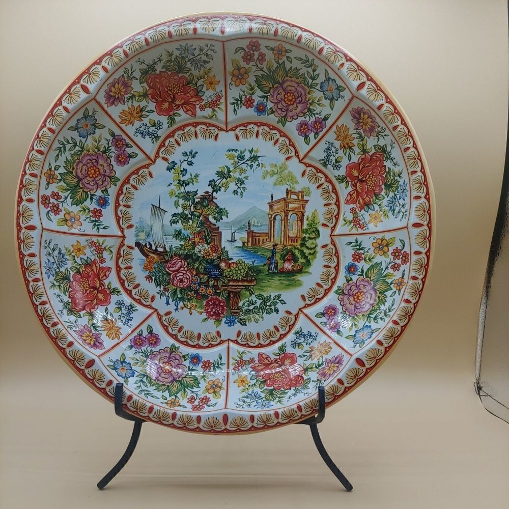 Vintage Daher Decorated Ware 1971 Floral Round Tin Bowl 951942  Made England 10"